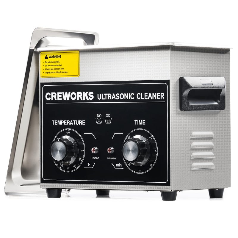 CREWORKS 3.2L Ultrasonic Cleaner with Heater & Timer, 304 Stainless Steel Sonic Cleaner, 0.8gal Ultrasonic Parts Cleaner with Knobs, 120W Professional Lab Ultrasonic Cleaner for Glasses Coin Microchip - Image 1